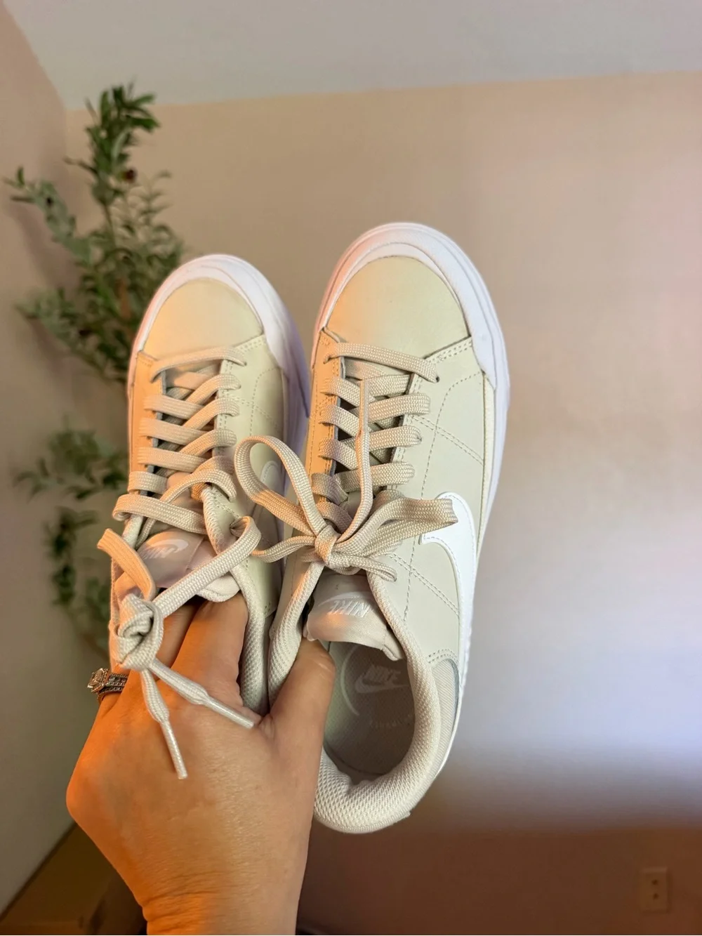 Nike Women’s Low-Top Sneakers in Beige and White